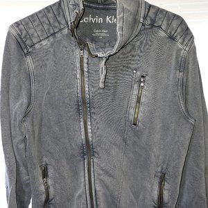 Calvin Klein Jacket Mens L Biker Moto Gray Long Sleeve Full Zip Cotton Coat